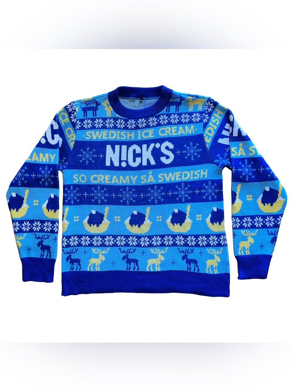RARE Nick's Swedish Ice Cream So Creamy Holiday Christmas Sweater Festive Sz L